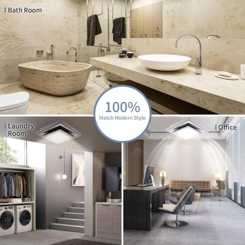 Zeyzer Bathroom Exhaust Fan with LED Light Square Quiet Modern Ceiling Mount Ventilation Fan Combination for Shower/Restroom/Office, 110 CFM 1.0 Sones 4 Inches Duct 110V, White