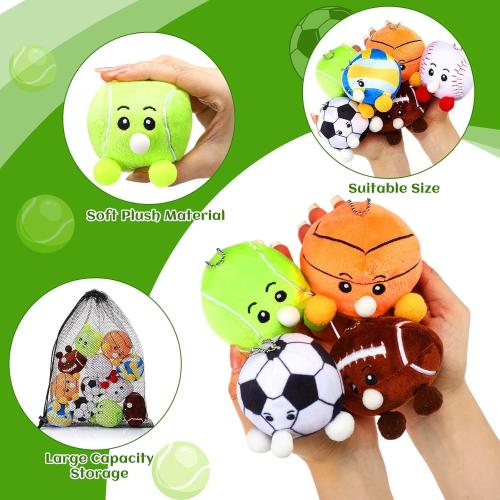 HyDren 6 Pcs Sports Party Favors Mini Stress Balls for Adult, 3.15 Inch Plush Baseball Basketball Soccer Football Gift for Valentines Day Gift, Birthday Party Favor