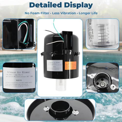 6315141 Silencer Spa Blower 1.5 HP 120 Volt 7.3 Amps Replacement for Air Supply, for use with 2 inch Plumbing, Quiet and Shock-Absorbing, Easy Installation, for Pool Hot Tub & Spa