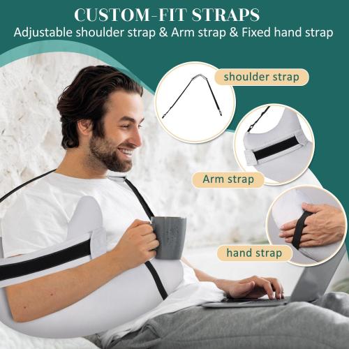 HARBOREST Shoulder Surgery Pillow with Straps & Pocket - Shoulder Pillow for Shoulder Pain, Rotator Cuff Pillow for Sitting, Relief Pillow (Light Grey)