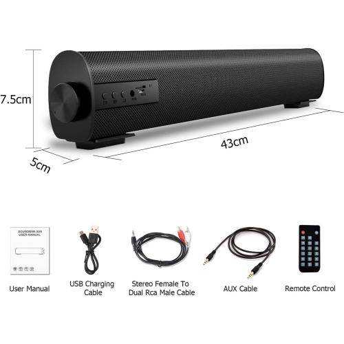 Portable Soundbar for TV/PC, Outdoor/Indoor Wired & Wireless Bluetooth 5.0 Speaker with Remote Control and Coax Cable, 2X5W Mini Home Theater Sound bar with Built-in Subwoofers for Projector (Updated)