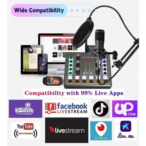 Podcast Equipment Bundle, BM-800 Podcast Microphone Bundle-Voice Changer with live Sound Card-Studio Condenser Microphone for Phone, PC, DJ, Perfect for Recording, Singing, Streaming and Gaming