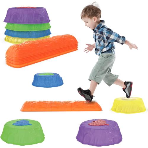 Set of 8 Stepping Stones for Kids - 8Pcs Non-Slip Plastic Stepping Stones with LED Lights, Preschool Balance & Gross Motor Skills Game Toys, for Toddlers 3 Years Up, Outdoor & Indoor