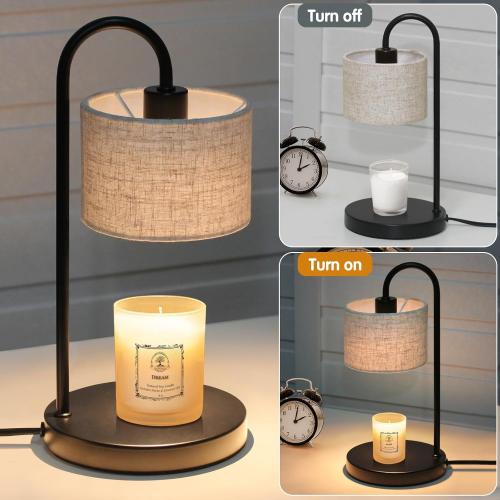Candle Warmer Lamp with Timer, Dimmable Candle Wax Warmer Electric Candle Lamp for Scented Candles with 2 Bulbs, House Warming Gifts Christmas Gifts for Women Bedroom Home Decor - Linen
