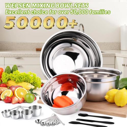 Mixing Bowls Set, 25PCS Stainless Steel Mixing Bowl with Lid Set, Large Nesting Bowls 7, 4.5, 3,2, 1.5QT, Measuring Cups and Spoons Baking Utensils Metal Bowl for Kitchen Prep