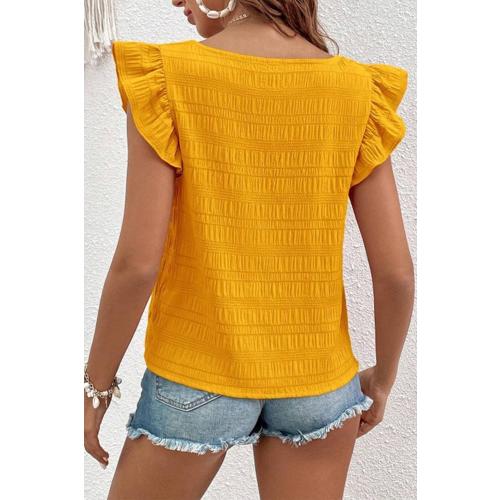 MONTEAU LOS ANGELES Women's Textured Dressy Tops Square Neck Ruffle Cap Sleeve Solid Casual Summer Blouses Shirts. SIZE MEDIUM