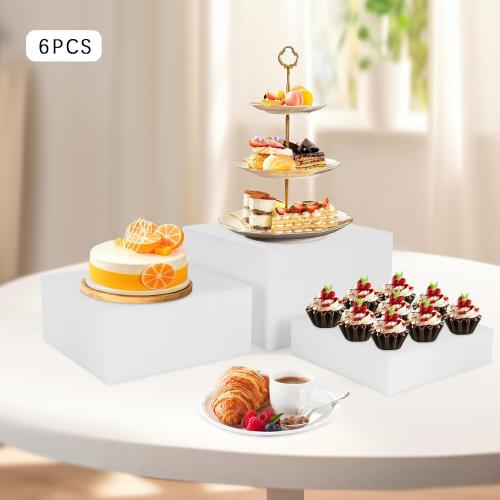6PCS Clear Display Nesting Riser Stands, Display Stands with Hollow Bottoms with Load-bearing Capacity of 11.02 lbs (White)