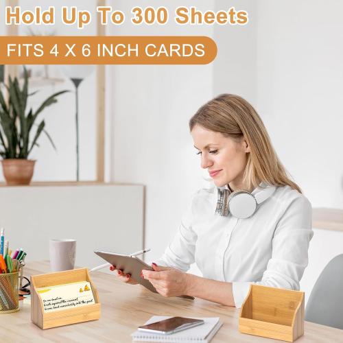4x6 Wood Index Card Holder Wooden Index Card Box Cards Display Stand Notecard Box Business Cards Organizer Post Cards Case for Business Desk Office Home School Capacity 300 Sheets