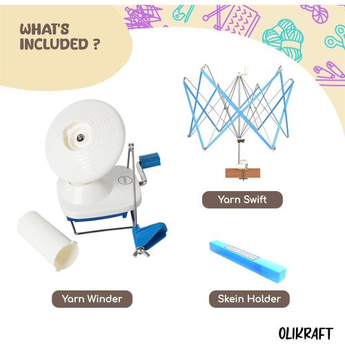 Olikraft Crochet Yarn Winder for Crocheting and Umbrella Swift (with Skein Holder) Set - Yarn Spinner for Crocheting, Cake Ball Winder, Roller, Baller, Spooler