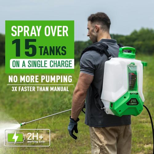 White and Green Battery Backpack Sprayer, Battery Powered Backpack Sprayer 36/65 PSI for Low Budget in Lawn and Garden 4GL for Weed/Pest Control, Watering