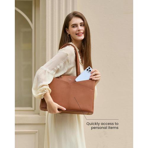 LOVEVOOK Laptop Tote Bag for Women,15.6 Inch Waterproof Computer Bags Women Business Office Work Bag Briefcase, Brown