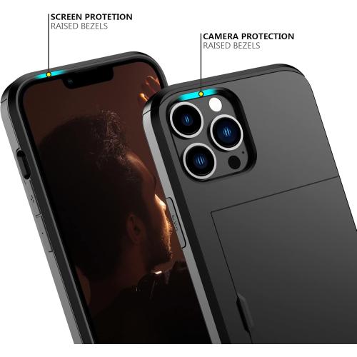 Nvollnoe for iPhone 13 Pro Max Case Heavy Duty Protective Dual Layer Shockproof Hidden Card Slot/ Holder Slim Wallet for Women&Men(Black)