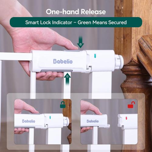 Size 36-41 BABELIO Baby Gate for Doorways and Stairs, 36-41 Pet Gate with Wide Walk Thru Door and Lock Indicator, No Drill Pressure Mounted Safety Gate with Double Lock and Self-Closing, White