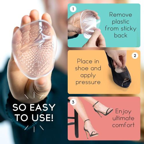 Walkize Metatarsal Pads Women | Heel Inserts for Women | Ball of Foot Cushions (2 Pairs Foot Pads) All Day Pain Relief and Comfort One Size Fits Shoe Inserts (Foot Cushions Clear)