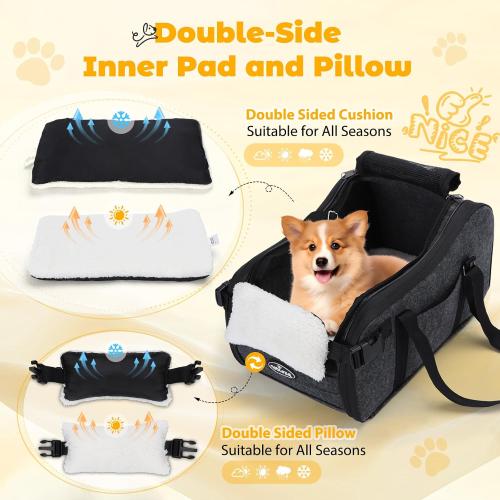 New Nobleza Dog Car Seat for Center Console, Detachable Console Pet Seat for Small Puppy Cat Kitten with Safety Protective Hooks, Adjustable Straps Storage Pocket & Safety Leash for Outdoor Travel