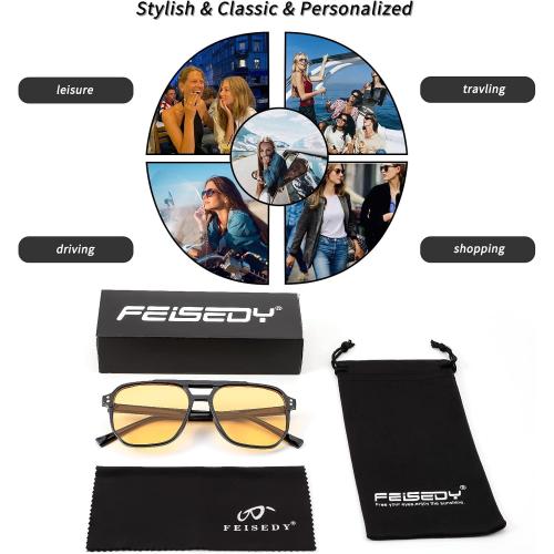 GREEN FEISEDY Retro Square Aviator Sunglasses Women Men 70s Vintage Trendy Plastic Frame Sun Glasses B2835