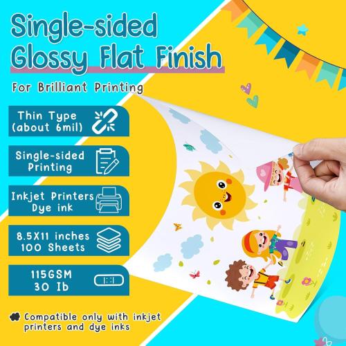 Paper Crimper, Double Sided Tape, Glossy Thin Inkjet Paper 100 Sheets, Glossy Photo Paper 8.25 x 11.6 Inches for Chip Bags Crafting for Inkjet Printer, Dye Ink 115gsm(Blue)