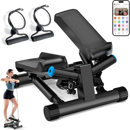 JLL Smart Twist Stepper Machine with Resistance Bands, Space-Saving Portable Mini Stair Stepper for Home, Full Body, Golden Exercise Angle, Dual Hydraulic Quiet Resistance, Adjustable Height,Bluetooth