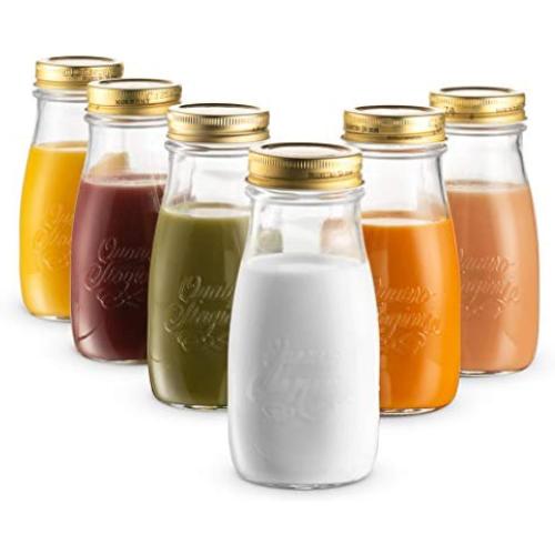Bormioli Rocco Quattro Stagioni Bottles Clear Glass with Twist Lids for Food Preserving, Beverage Serving, Homemade Gifts, Sauces & Infused Drinks - Airtight, Made in Italy