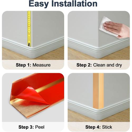 4PCS 45 Aluminum Metal Corner Protectors, Self Adhesive Corner Guards, Metal Wall Edge Protector Strip, Furniture Corner Protectors, Wall Cabinet Baseboard Decoration 45 x 2 (Copper Gold)