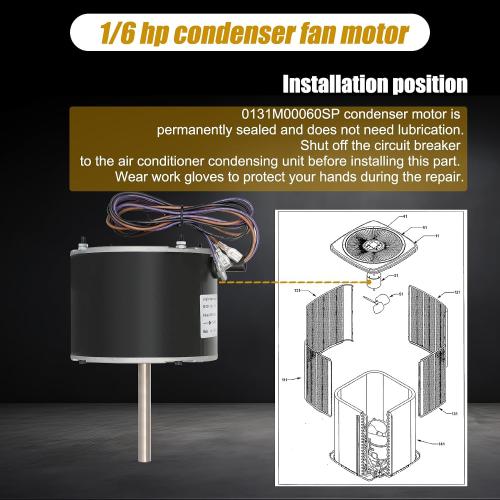 Fan Motor Replaces Goodman 0131M00060SP, 1/6HP, 1Speed, 208-230V, YDK-120S83262-01 Zongshan Broad-Ocean, a Genuine OEM Repair Part