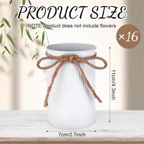 16 Pcs High Farmhouse Vase Decor 4.3 Metal Flower Vases Iron Rustic With Twine Small Bulk Centerpieces for Table Weddings Home Office Decoration Flower Arrangement (White)