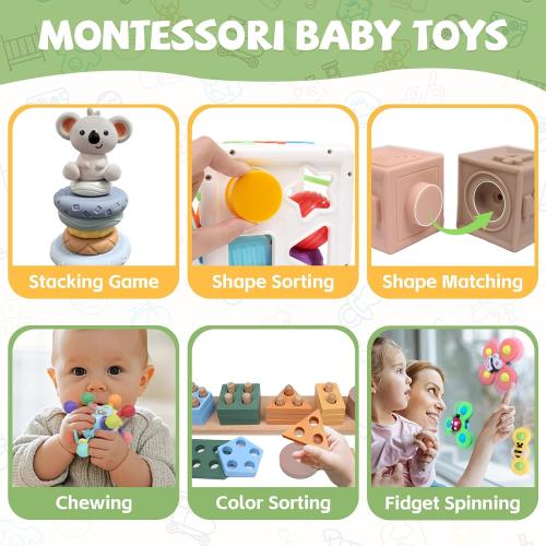 Montessori Baby Toys Set for 9-18 Months, Infant Sensory Toys Color Learning and Musical Enlightenment