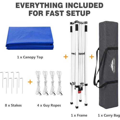 EAGLE PEAK 10x10 Slant Leg Pop Up Canopy Tent, Blue | PeakPush™ Center Lock, Easy 1 Person Setup Pop Up Tent, Portable Sports & Camping Shelter, 10x10 Base 8x8 Top, Carry Bag