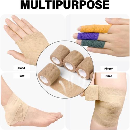 OZER 12 Pack 2 Inch x 5 Yards Self Adhesive Bandage Breathable Cohesive Bandage Wrap Rolls Elastic Self-Adherent Tape for Stretch Athletic, Sports, Wrist, Ankle (Tan, 2 Inch)