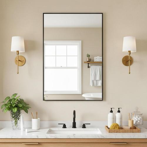 FICTOR Bathroom Vanity Mirror-Black,30x20 Inch, Shatterproof & Anti-Rust, Wall Mount Rectangle Mirrors with Metal Frame for Over Sink, Bathroom, Bedroom, Living Room,Entryway