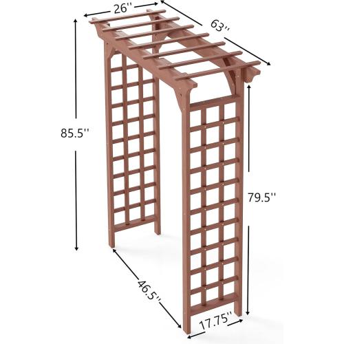 Wooden Garden Arbor, 7ft Wedding Arch for Ceremony, Outdoor Wood Trellis for Climbing Plants, Rustic Pergola for Backyard, Patio, Christmas & Party Decor, (Brown, 63 * 23 * 85)
