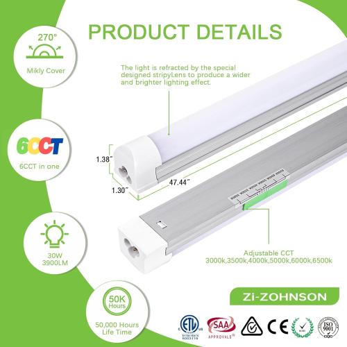 6 Pack 4FT Led Shop Lights,30W 3900LM 3000-6500K Tunable,T8 Tube Light with 6CCT,Milky Cover Linkable Fixture Lights for Workshop,Warehouse,Garage,Shop,Barn