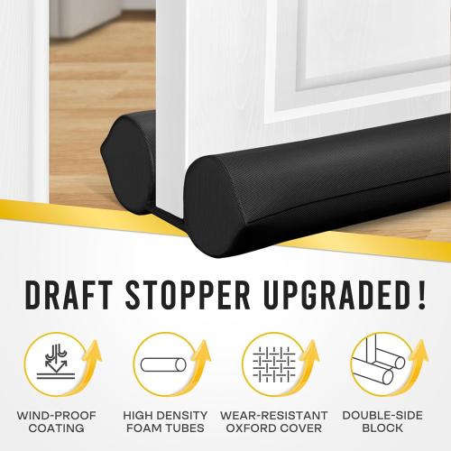 Comfyanno Under Door Draft Stopper - Bottom Door Gap Filler & Seal - Windproof Door Cover - Fits 30” to 36” Door - Block Noise, Sound, Bugs, Hot Air, Wind - Easy Install Draft Blocker - Black