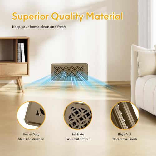 2 Pack Floor Vent Covers, Floor Register 4x10, Adjustable Decorative Vent Covers for Home Floor Ceiling or Sidewall Vent, Heavy Duty Walkable Steel Floor Vents, Rust-Proof Finish (Brown)