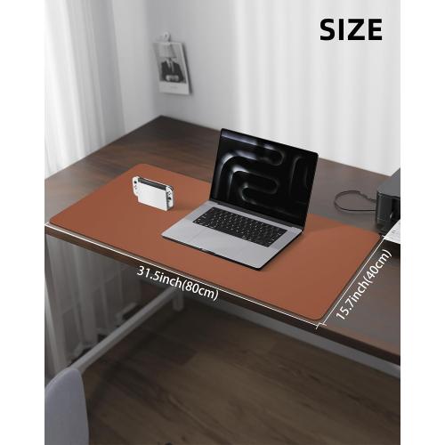 Leather Desk Pad Protector, Mouse Pad, Office Desk Mat, Non-Slip PU Leather Desk Blotter, Laptop Desk Pad, Waterproof Desk Writing Pad for Office and Home (Brown, 31.5 x 15.7)