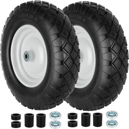 4.80/4.00-8 Tire and Wheel, 16 Flat Free Solid Wheelbarrow Tire with 5/8&3/4 Bearings 3 Hub, 14-16 Universal Fit Wheelbarrow Tires for Hand Truck/Garden Trailer/Trolley/Wagons