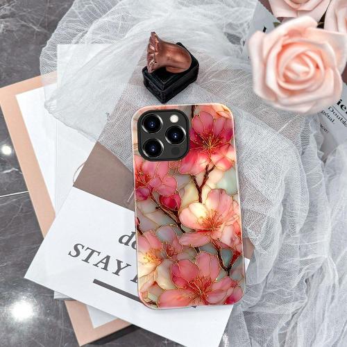 Compatible with iPhone 16 Pro Case,Glossy Case All-Round Protection Shockproof Anti-Scratches TPU Cover,Cases for Man Woman-Blossoms Pink Flower Stained Glass