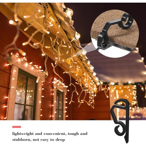 Marsui 120 Pieces Christmas Light Clips Outdoor Gutter Hooks Plastic Seasonal Weatherproof Clips Holiday Fence Hooks for Christmas Roof Tree Outside Hanging String Lights(Black)