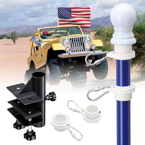 Truck Flag Pole with Mount for Truck Bed, 5ft Black Metal Flagpole, Heavy Duty Flag Pole Kit with Holder, Drilling Free for Truck Bed Rail, Pickup, Jeep, Deck Railing, Balcony, Boat, Fence Post