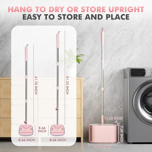 KZKR Square Spin Mop and Bucket Set with Self Separation Dirty and Clean Water System,Self Wringing 360° Rotating Mops Head for Home Floors Cleaning (2.0 mop Bucket Set with 2 Pads)