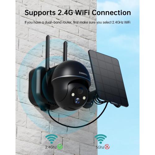 ZUMIMALL Solar Security Cameras Wireless Outdoor, 360° View Outdoor Camera Wireless Solar Powered,2.4G WiFi，2K/3MP Color Night Vision,2-Way Talk, PIR Motion Alert, Cloud Storage, Work with Alexa