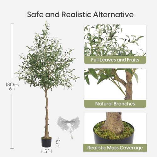 Velener Artificial Olive Tree 6FT Tall with 32ft USB Snowflake Light Strip, Large Fake Potted Silk Olive Plant Indoor with Faux Leaves and Lifelike Fruits for Home Office Decor Outdoor