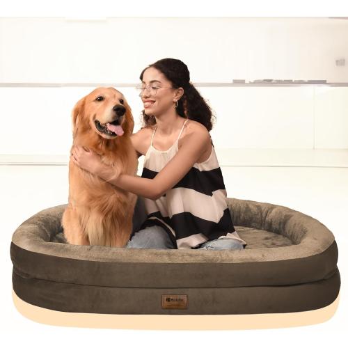 Orthopedic Waterproof Large Dog Bed: Memory Foam Washable Dog Bed with Bolsters - Removable Orthopedic Cover for Medium L XL Large Sized Pet - Non-Slip Bottom - Coffee