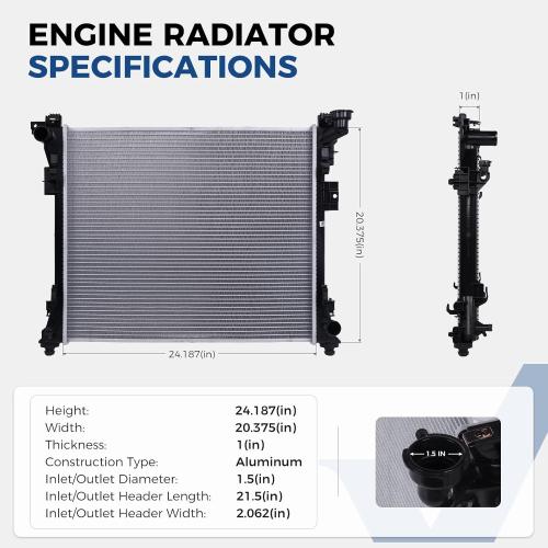 Radiator Aluminum Engine Coolant Radiator for Dodge Grand Caravan 2008-2020, Chrysler Town & Country 2008-2016, VW Routan 2009-2014, Ram C/V 2012-2015, Replace OE# CH3010345, 4677751AA