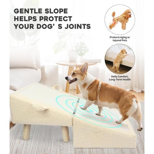 Dog Stairs for Small Dogs and Cats – 2-in-1 Dog Ramp for Couch and Low Bed, 16.5'' Foldable Wooden Pet Ramp, Sturdy Multi-Use Split Ottoman Design, Beige