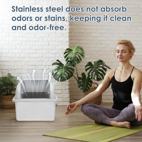 8 Deep Stainless Steel Cat Litter Tray with Lid Extra Large Litter Box for Big Cats XL Metal Litter Box Pan with High Wall Sides Enclosure, Non-Sticky, Anti-Leakage, Easy Cleaning