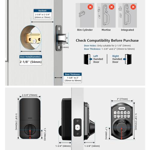 TEEHO TE002 Fingerprint Door Lock - Keyless Entry Door Lock - Electronic Keypad Deadbolt - Smart Locks for Front Door - Auto Lock - Easy Installation - Matte Black
