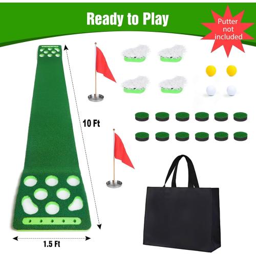 Golf Putting Game Set, Detachable Golf Putting Green Mat with 4 Balls, 2 Cups & Flags, 1 Portable Bag for Indoor & Outdoor Party Game Use