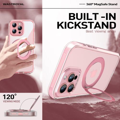 Privacy Case for iPhone 16 Pro with 360°Stand [Built-in Anti Peeping Screen Protector] [Compatible with MagSafe] [Magnetic Ring ] Full Body Protective Phone Cover 6.3, Pink