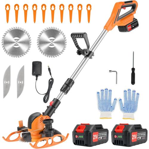 Electric Weed Wacker Cordless, 21V Weed Eater Battery Powered with 2X 2.0 Ah Battery, 2 in 1 Lawn Edger, String Trimmer for Yard Garden Lawn Bush Trimming